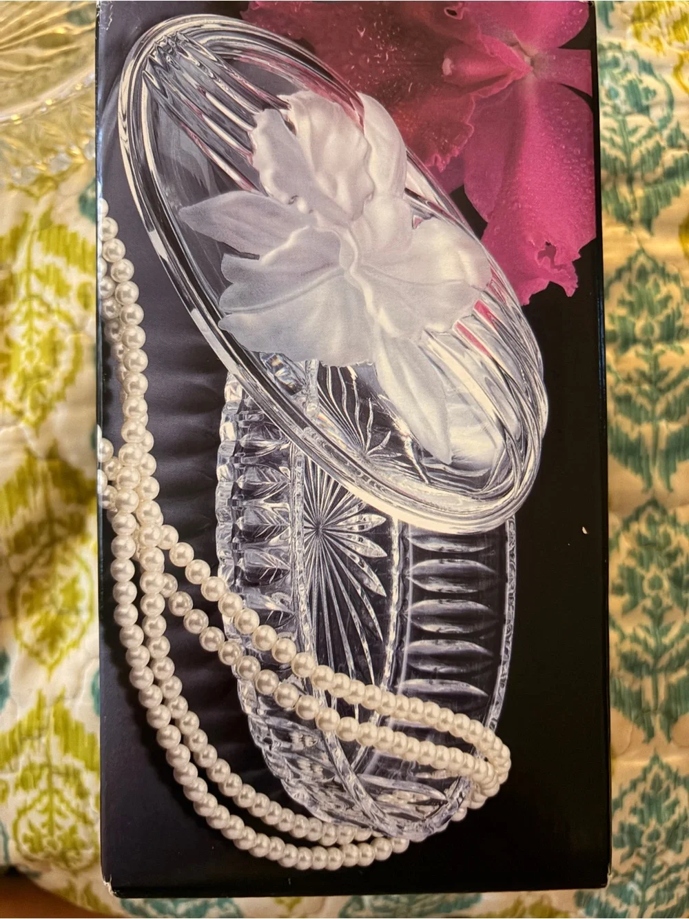 Studio Nova Clear Glass Floral-Top Oval Covered Dish
